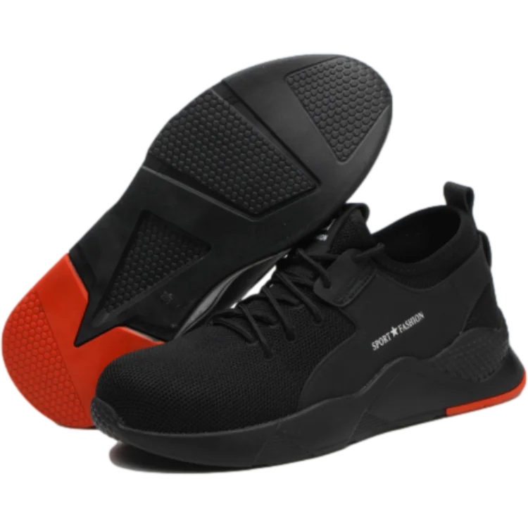 

Men Fly woven fabric comfortable steel toe shoes Industrial breathable lightweight Flying woven work shoes boots