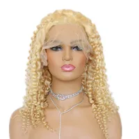 

Wholesale 130% Brazilian human hair HD transparent Swiss full lace loose curly blonde wig