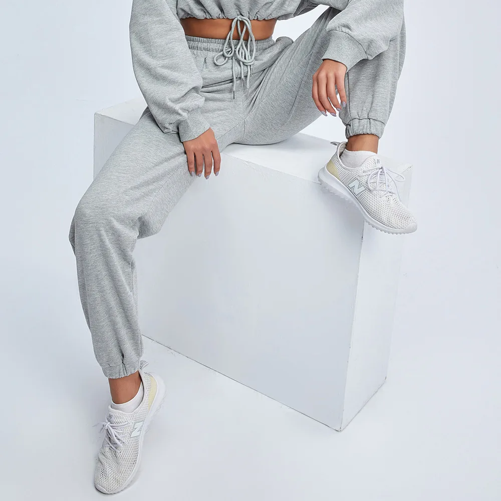 

Good Quality Loose Active Wear Pant Cotton Yoga Tracksuit Solid Custom Logo High Waist Trousers Sweatpant With Side Pockets