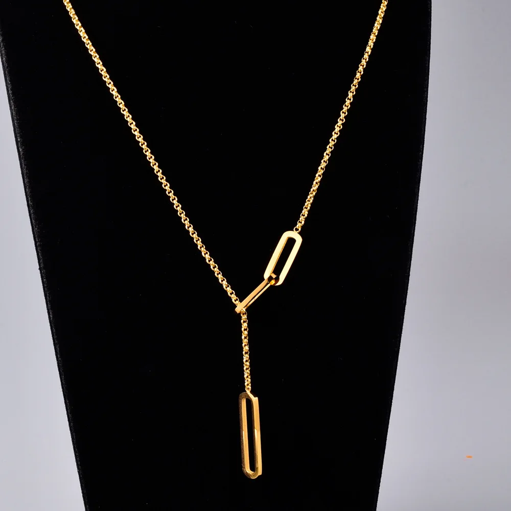 

Autumn and winter Geometric necklaces wear square sweater chains necklace for couples, Gold