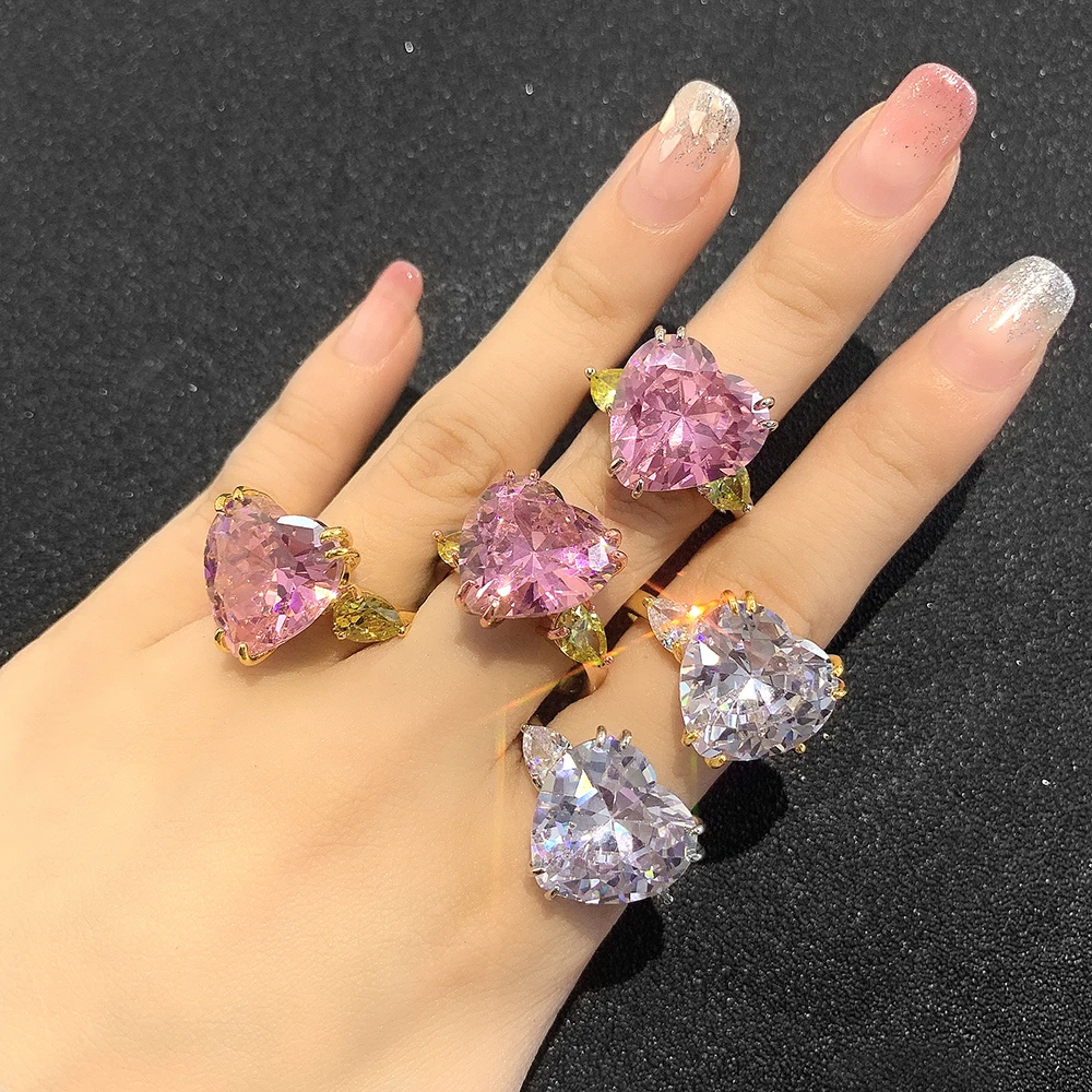 

luxury heart diamond pink moissanite iced out ring