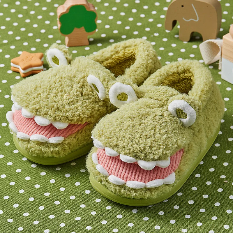 

TX126 Baby Winter Warm Cute Dinosaur Slippers Slip On Shoes Plush House Shoes Slippers, As picture or custom