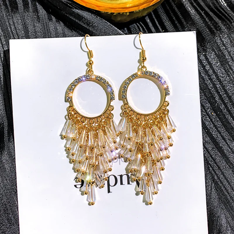 

2021 fashion trendy geometric crystal chandelier earrings wedding