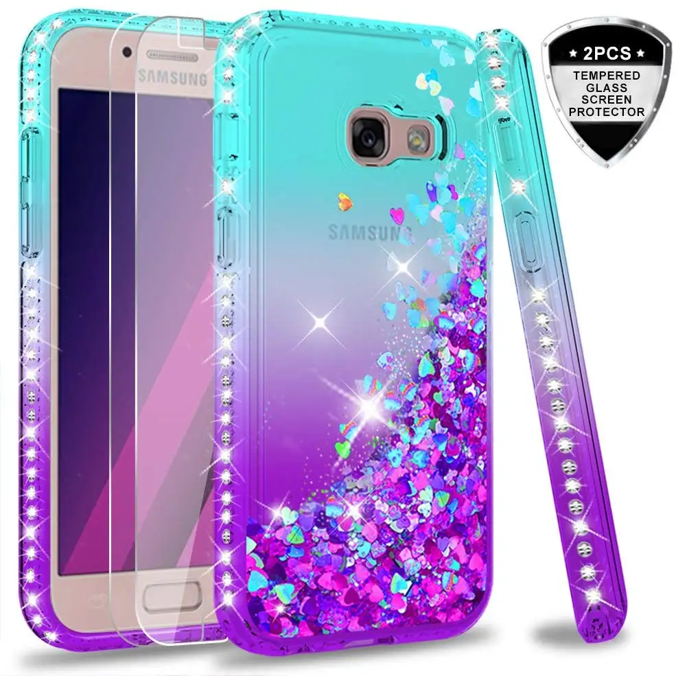 

LeYi For Samsung Galaxy A3 2017 Case with Tempered Glass Screen Protector[2 pack], 3D Glitter Liquid TPU Phone Cover