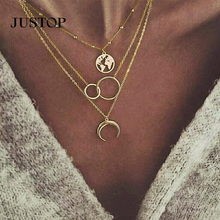 

New Bohemian Multilayer Cross Gold Pendant Necklaces For Women Punk Choker Necklaces Trend Fashion Words Jewelry Party Gif