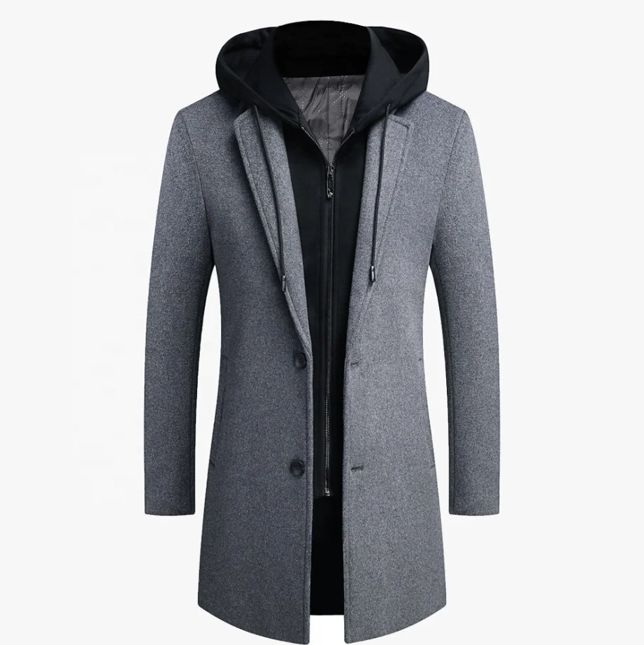 

Fall/Winter 2021 Men's Casual Hooded Woolen Overcoat Men's Double Collar Jacket With Detachable Hat, Pictures