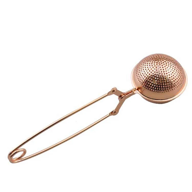 

Hot Selling Rose Gold Ball Shape With Handle Loose Leaf Herbal Stainless Steel Tea Infuser Strainer