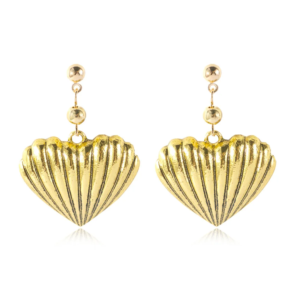 

JUHU New popular golden big heart shell shape alloy ear buckle simple cute earrings classic metal alloy jewelry for women, Gold/silver