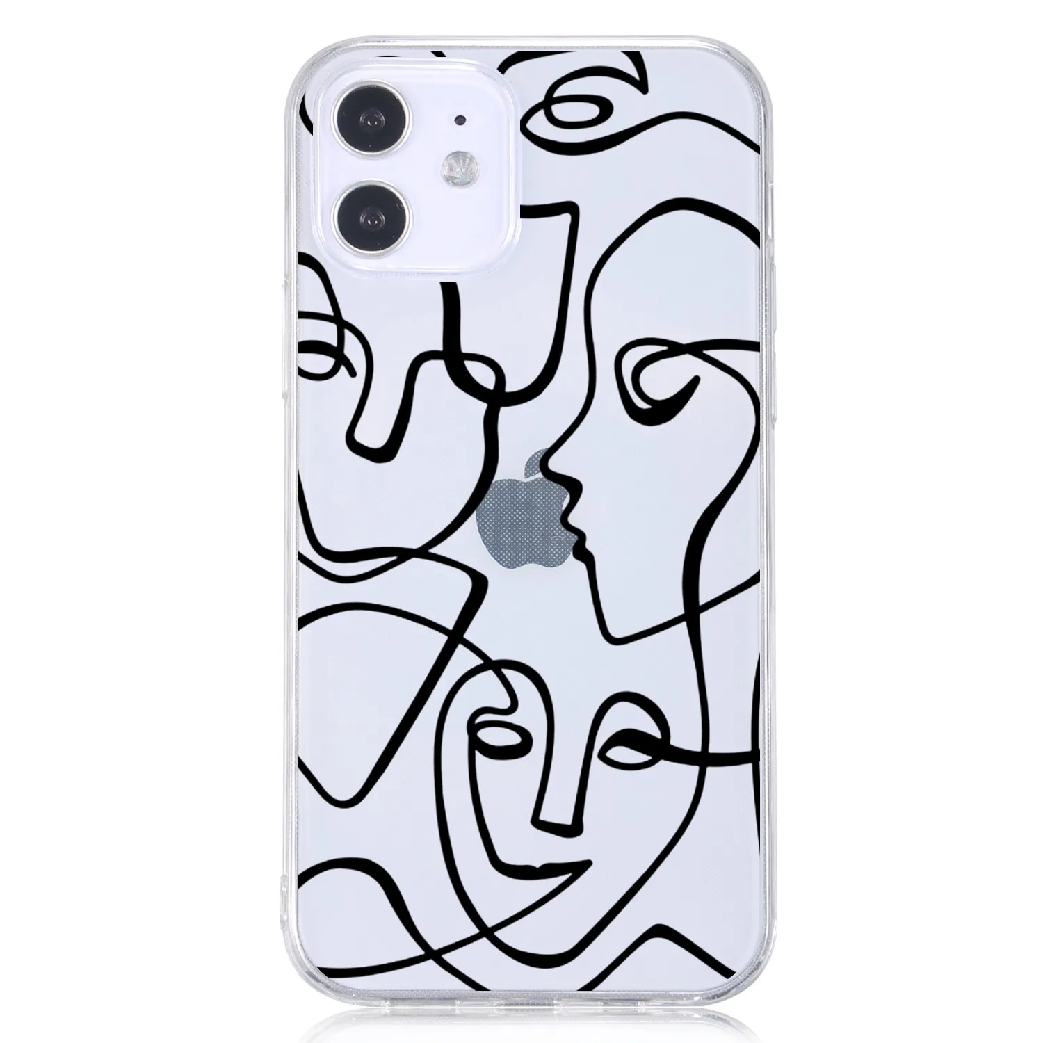 

Popular simple face organ hand-painted art design transparent Phone Case for Iphone 12 Pro Mobile Phone Cover, Accept customized