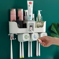 

Amazon Top Seller 2019 High Quality Wall Mount Bathroom Accessories Automatic Toothpaste Dispenser and Toothbrush Holder Set