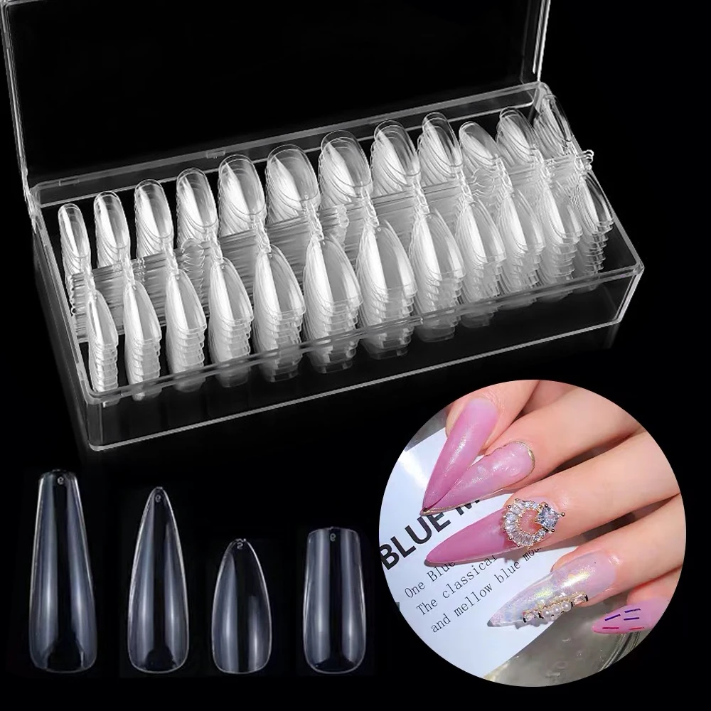 

No Crease Coffin Nail Art Tips Full Cover Nails Four Combinations Shaped Artificial News Transparent False Nails, White,natural,clear