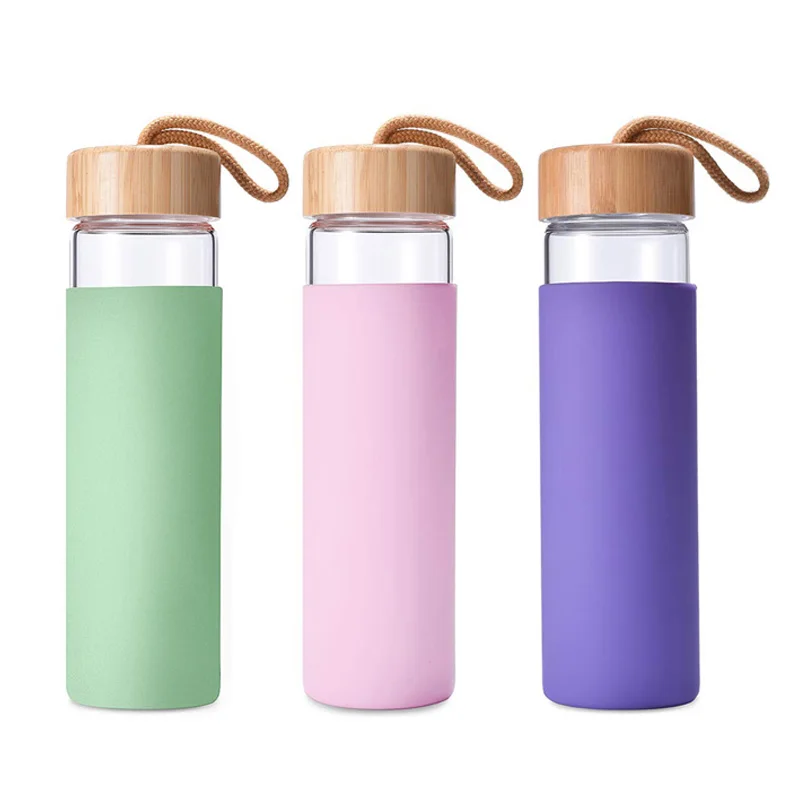 Bpa-free Drinking Insulated Glass Water Bottle With Silicone Sleeve ...