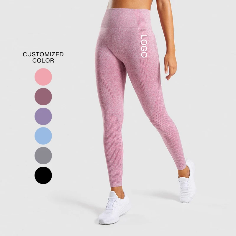 

Custom Logo Private Label Yoga Apparel High Waisted Workout Compression Contour Gym Ribbed Scrunch Butt Workout Seamless Legging, 6 exisitng colors available, also can be customized