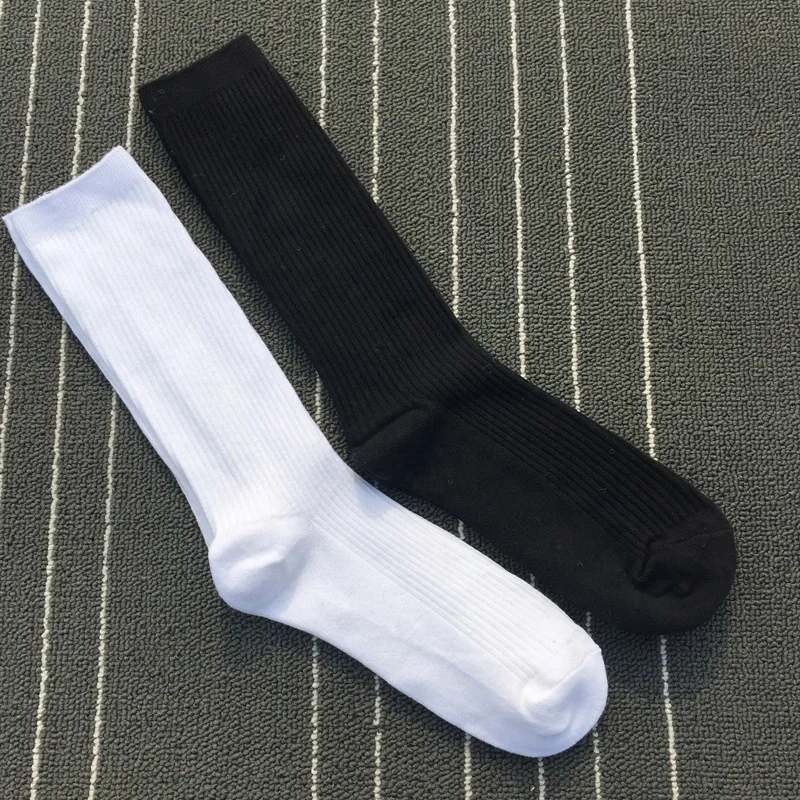 

New Arrival Men's Sports Breathable Black White Solid Color Towel Bottom Terry Thick Cotton Socks, Picture