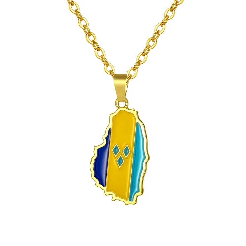 

Punk Hip Hops Real Gold Plating Stainless Steel Saint Vincent Map Necklace Multicolor Oil Dropping Flag Map Pendant Necklace, Picture color