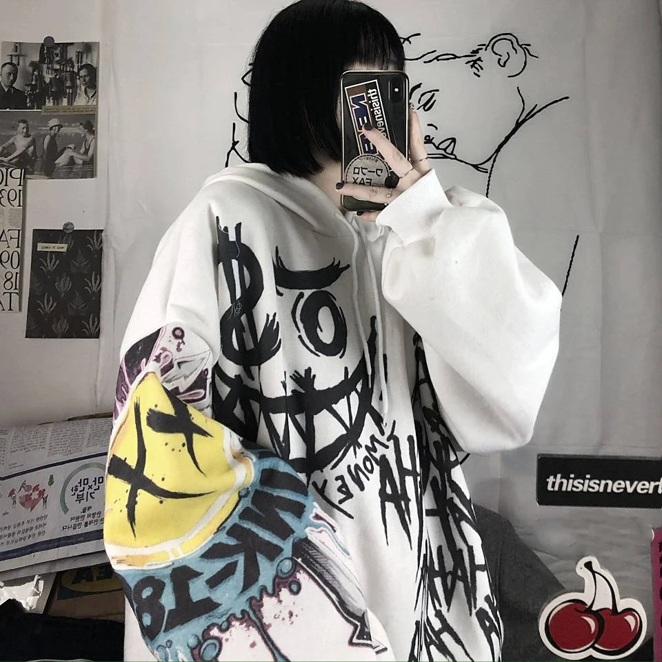 

Gothic Japan Cartoon Hip Hop Hoodie Sweatshirt Oversize Women Spring Autumn Funny Punk Hoodies Tops Females Clothes Hoodie Girl