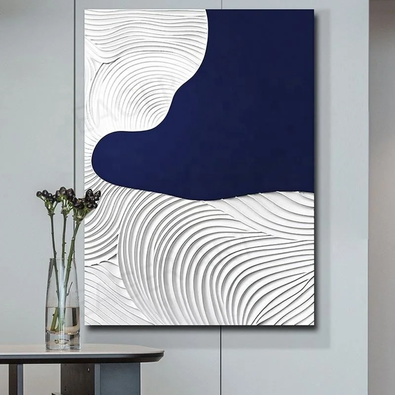 

Abstract Thick Texture Relief Home Decorative Canvas Modern Dark Blue Handmade Acrylic Painting On Canvas