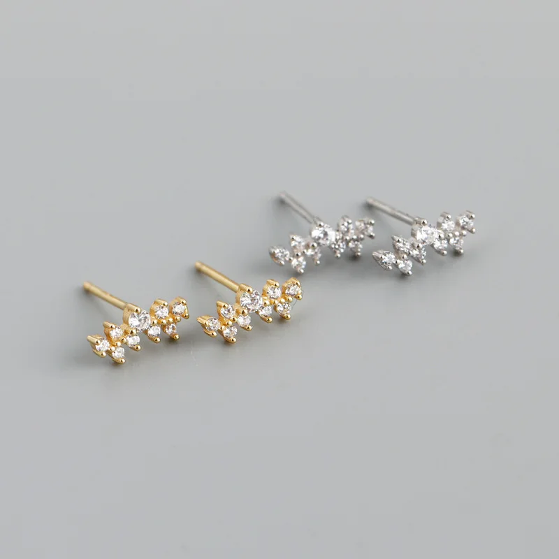 NEW 925 Sterling Silver INS Minimalist Cute Cz Diamond Gold Plated Stud Earrings for Women