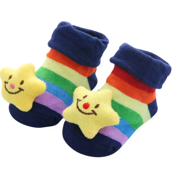 

2020 Newest design baby socks various styles cartoon non-slip floor socks with cute doll baby socks for kids