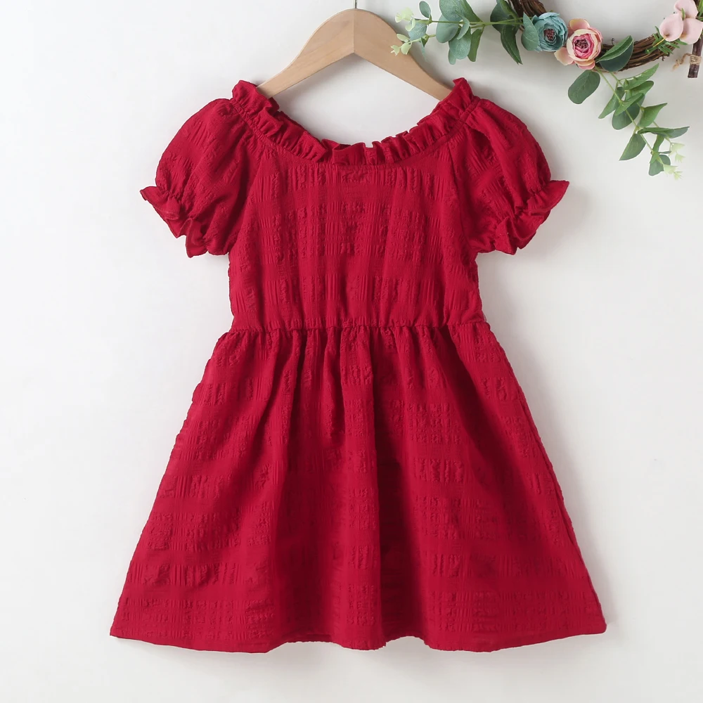 

2021 New Fashion Red Color 1-5 Years Kids Clothing Cotton Dress For Kids Girls, Picture