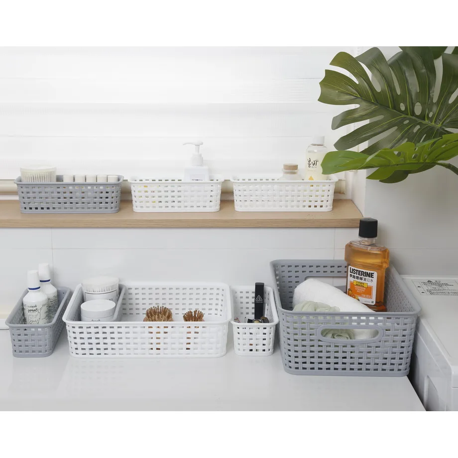 

Multi-use Food Pinic Gift Basket Sundries Drawer Basket Set Plastic Storage Basket, White, grey, can be customized