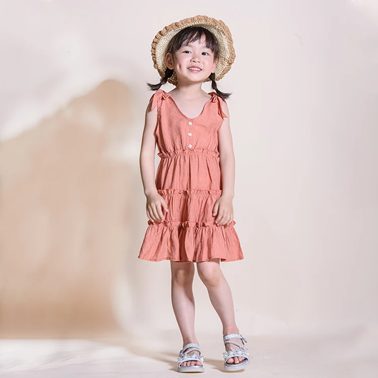 

2021 Hot Selling Summer Sleeveless V-Neck 2021 0-6 Years Solid Beautiful Girls Dresses, Picture