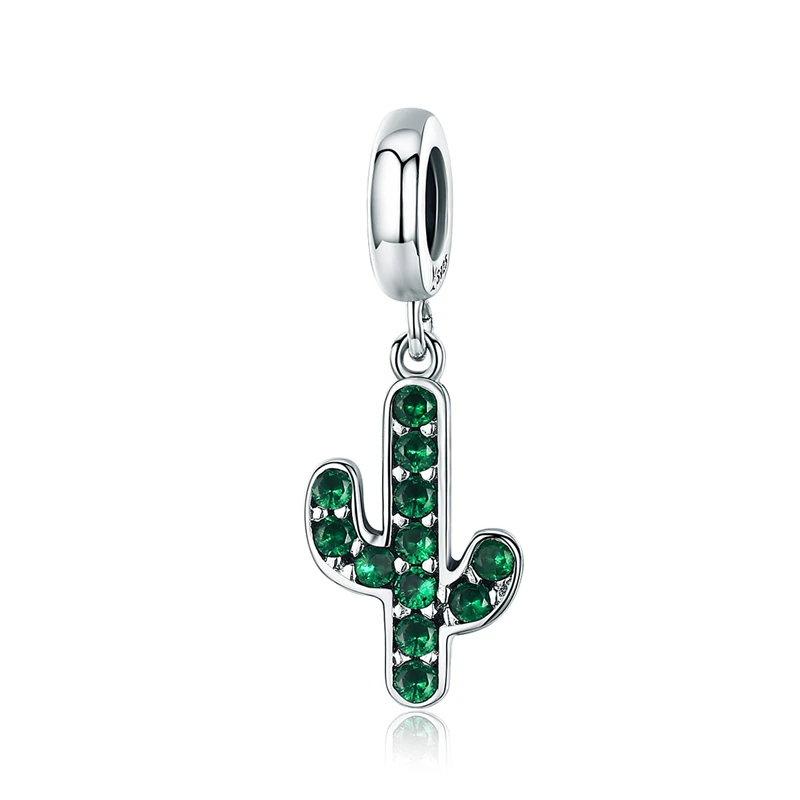 

SCC515 green zircon jewelry 925 sterling silver cactus pendant charms