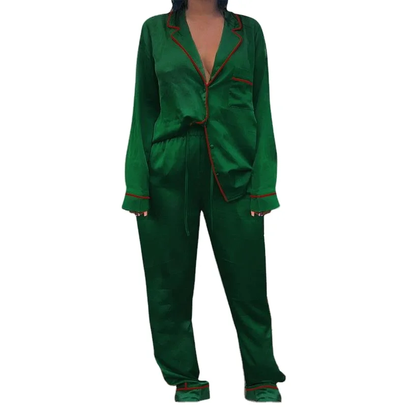 

Silk 2 Piece Sets Sleepwear Satin Ladies Pajama Loungewear