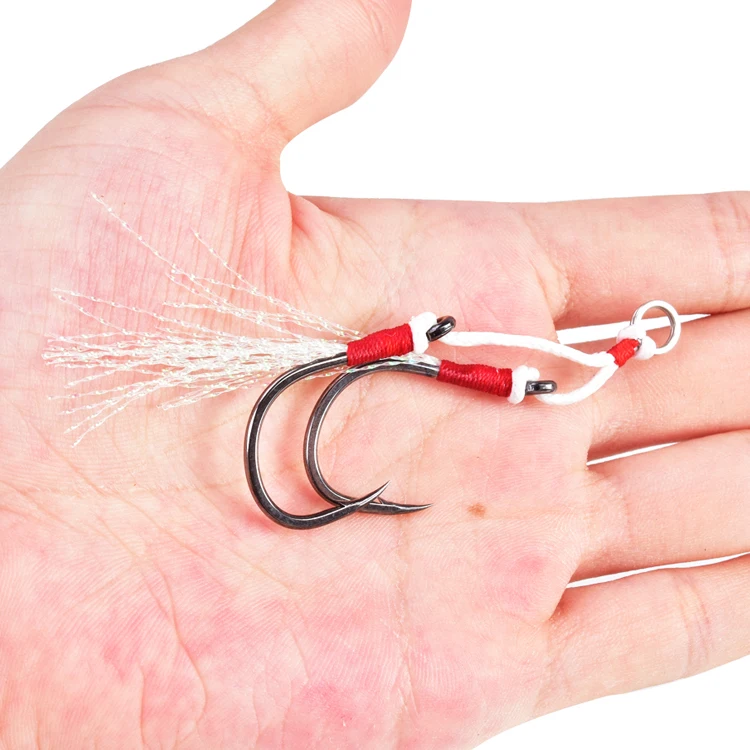 

China wholesale Offshore Jigging Fishing Gear Dual Hooks Metal Jig Tinsel Fishing Assist Hook, Silver