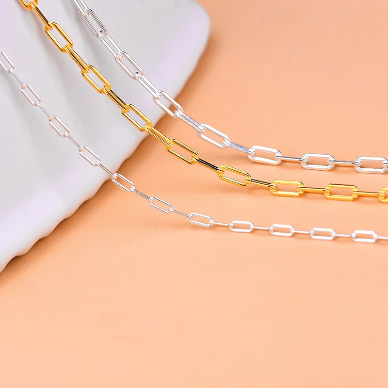 

S925 Sterling Silver Cross Chain Semifinished Rectangular O-shaped Chain Handmade DIY Bracelet Necklace Chain