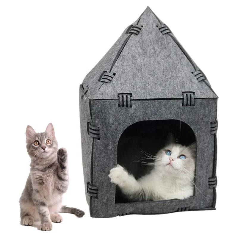 

Spot natural cat felt house tunnel combination bed breathable cat pet cave dark cat bed house with cushion for pets