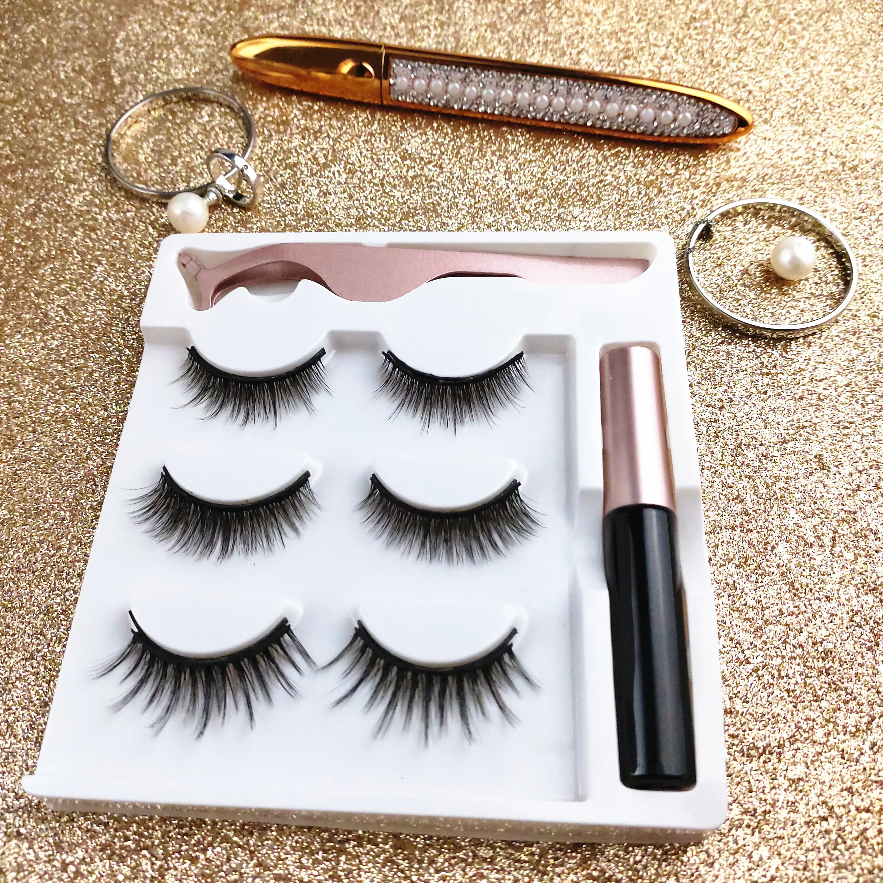 

3 pairs 3d magnetic eyelashes false eyelashes with magnet eyelash set, Black, brown, white