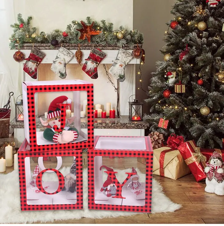JoyTplay Decoraciones de Navidad Red Joy Box Caja Globos Transparente Navide/ña Recortes de Adornos Navide/ños por Decoraciones Caja Hogar Fiesta Navidad De Decoraciones