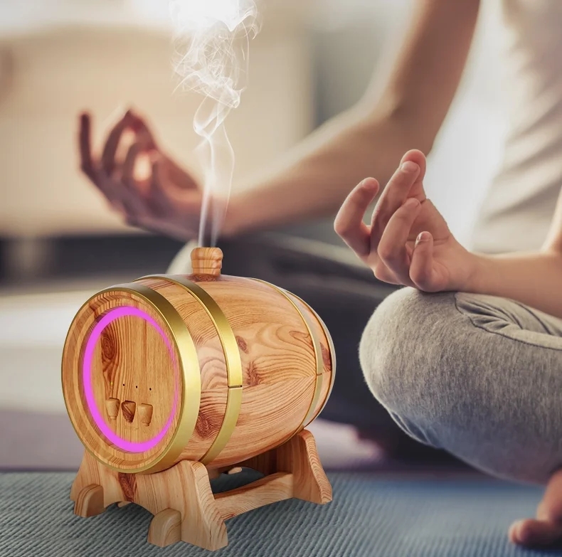 Hot Selling Smart Wood Grain Wine Barrel Aroma Diffuser 350ml Blue