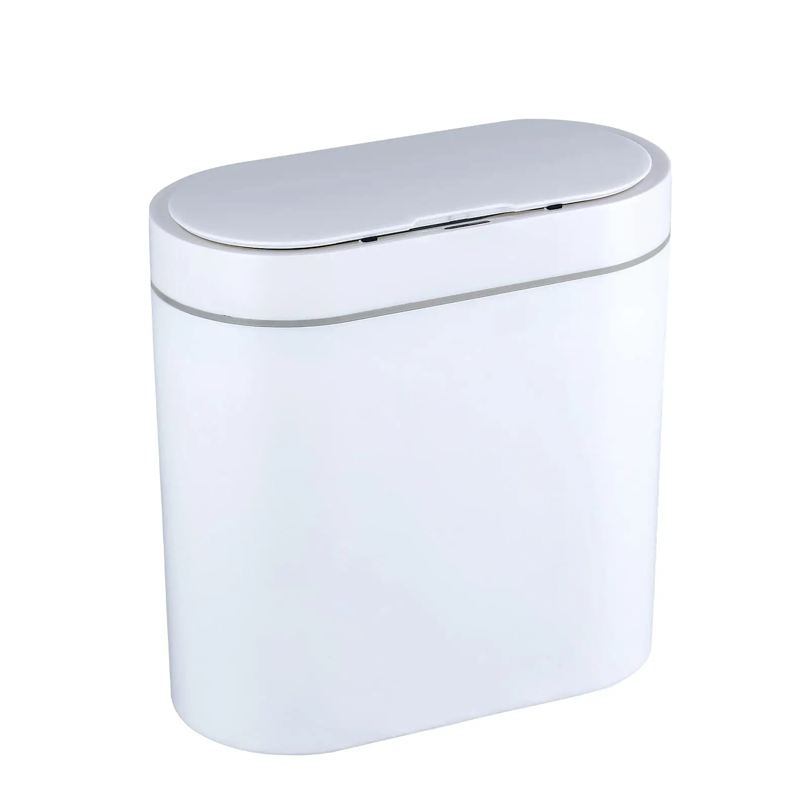 

JOYBOS 2.5 Gallon Waterproof Motion Sensor Small Bathroom Trash Can with Lid Slim Plastic Narrow Bedroom Garbage Can White