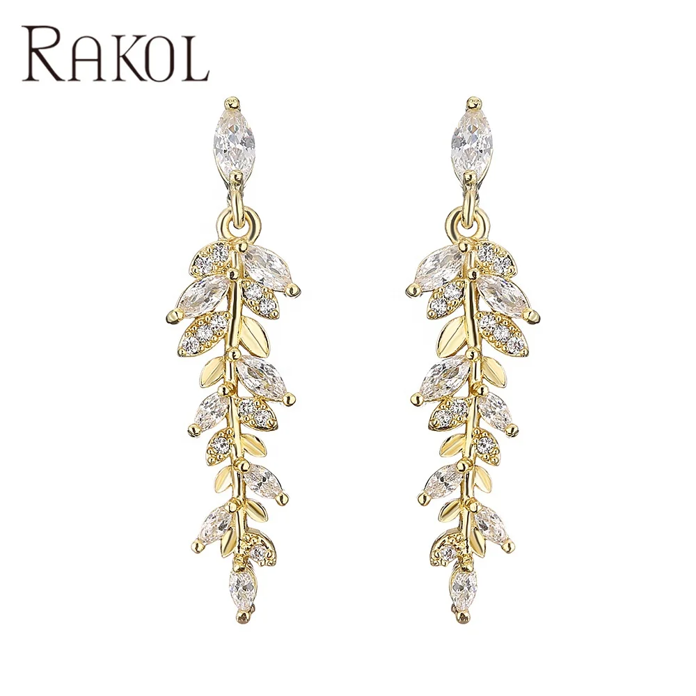 

RAKOL EP3177 luxury branch zircon inlaid gold plated wedding bridal earrings statement earrings women