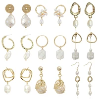 

Qmylife 2019 new design women Korean 18K gold plated brass baroque fresh water pearl earrings for women