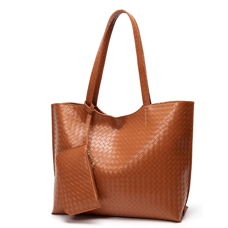 

Custom Weave Pu Large Tote hand bags set purses and handbags for women lady