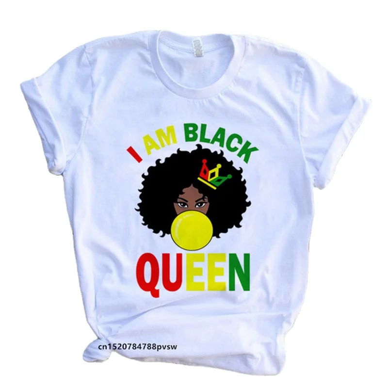 

Summer and Summer Wholesale Fashionable Casual Feminist Cartoon African Girl Printed Short Sleeve White T-shirt For Ladies