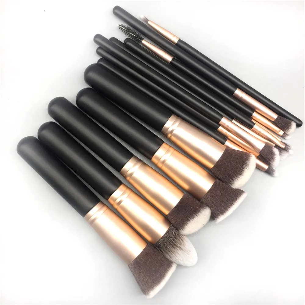 

High Quality 14pcs Rose Gold Premium Synthetic Kabuki Makeup Brush Set Eyeshadow Blush Powder Cusemetic brushes, Show in picture