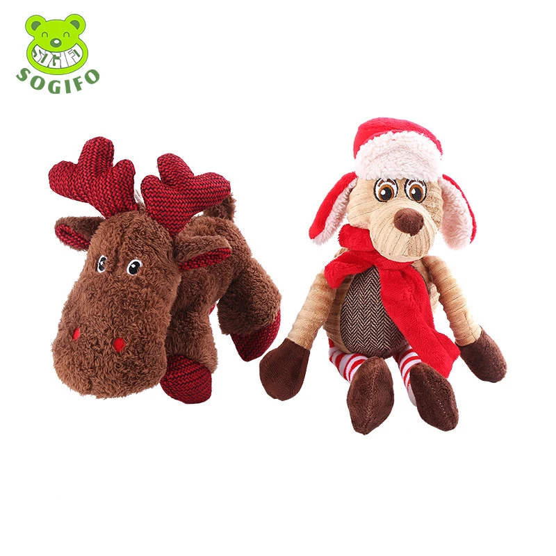 

Hot Selling Christmas Cartoon Interactive Dog Plush Chew Toy Pet Toys Vocal Cute Design Dog Squeak Toys Bite Resistance