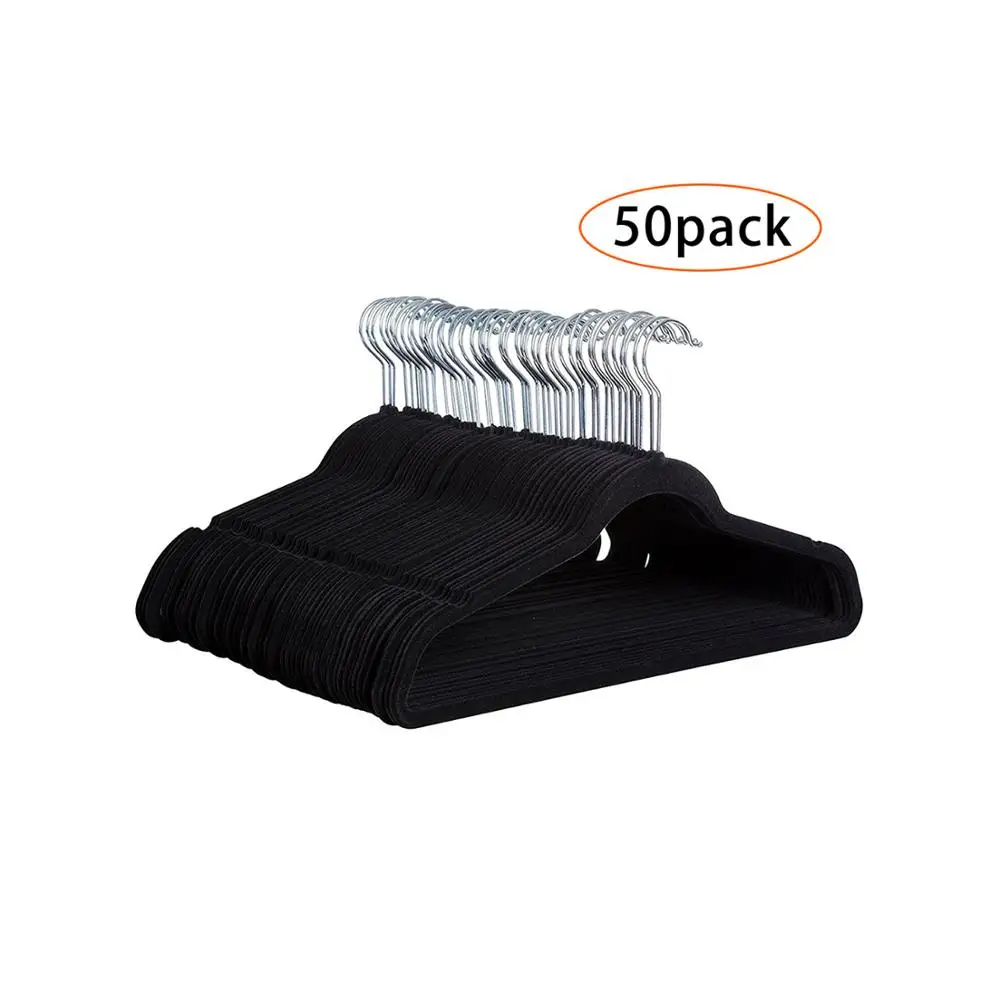 50 Pack dorm black velvet space saving hanger
