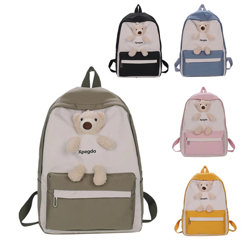 

New Fashion Design Bear Rucksack Girl Cute Ornament Kids Casual Backpack, Yellow, green, blue, black, pink