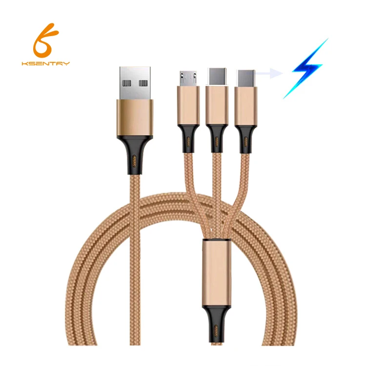 

Multi nylon braided OD 3.8 metal mi 3 in one usb cable, Black gold blue silver