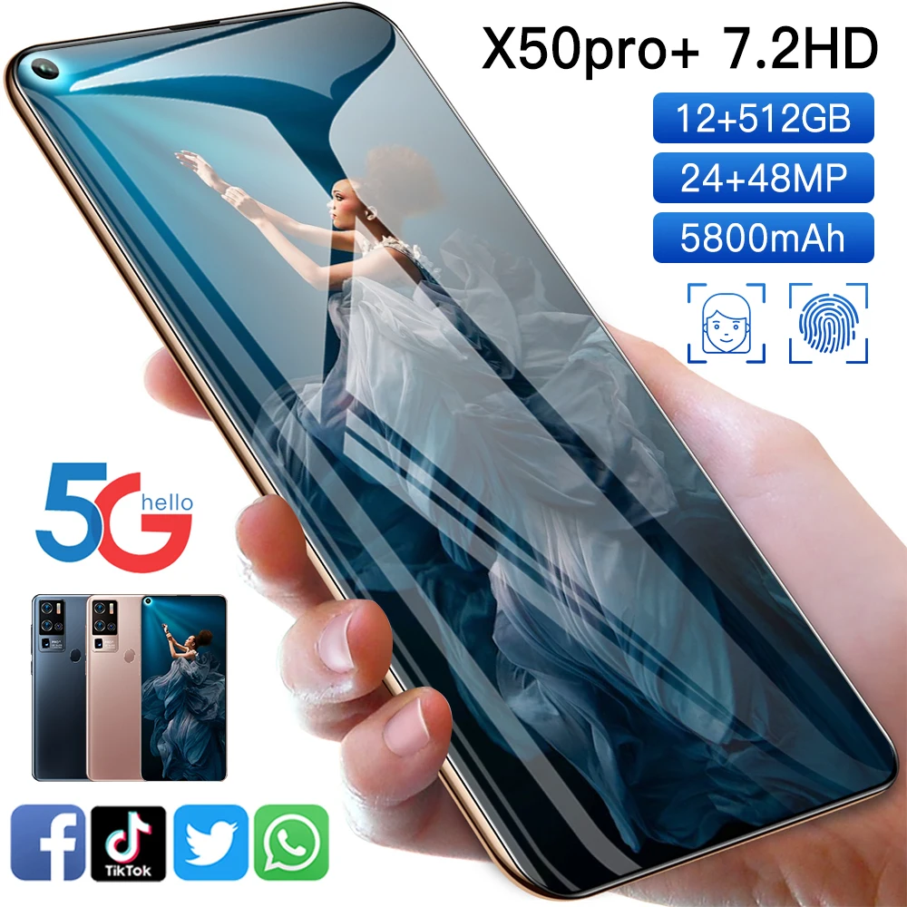 

Hot Newest X50 PRO 12GB+512GB Smartphone 7.2 Inch AMOLED Screen Android 10.0 4GTelephone Smartphone With Face Fingerprint Unlock, Black,gold