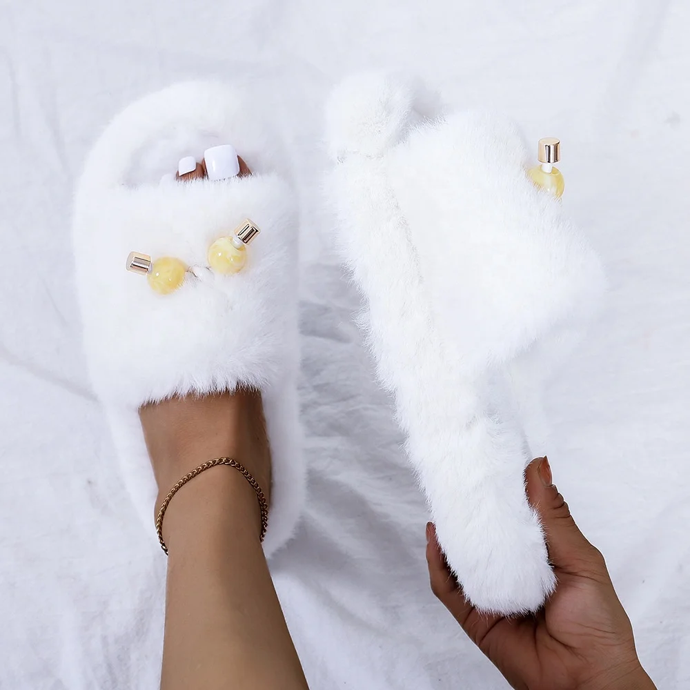 

2022 Spring Tassels Plush Fur Slippers Women's Winter Platform Thick Bottom Home Furry Indoor Slippers for Lady, Black,pink,white,beige