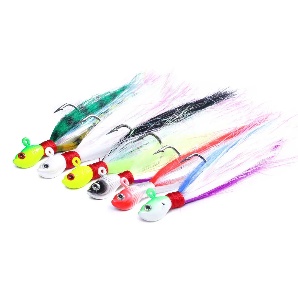 

6 colors Fishing tackle Bucktail jigs lead head hook sea fishing bionic artificial lure 3D Eyes Jig kit QTG06 Afishlure