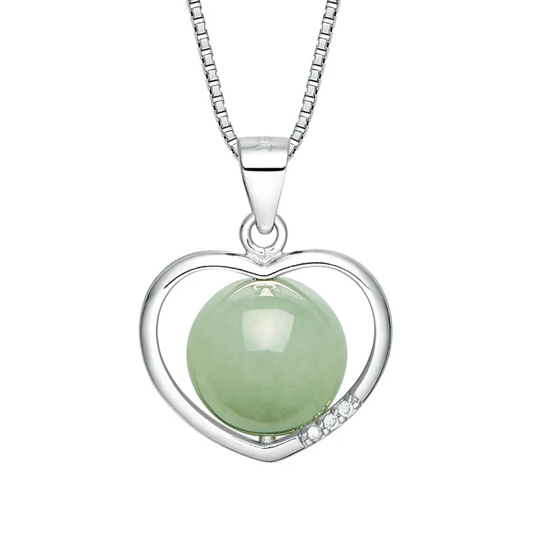 

925 Silver Clavicle Necklace Female Inlaid With Jadeite Love Heart Transfer Bead Jade Pendant For Girlfriend Birthday Gift