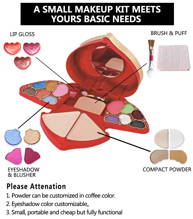 Private Label Small Heart Shape Makeup Set Basic Cosmetics Ladies