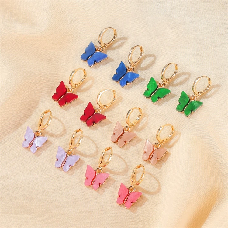 

12 Colors hot fashion women acrylic butterfly earrings butterfly hoop earrings